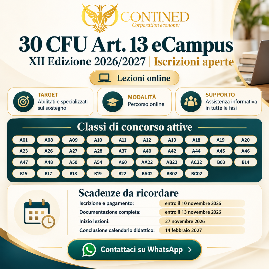 30 CFU Art. 13 eCampus – XII Edizione 2026/2027 | Iscrizioni aperte