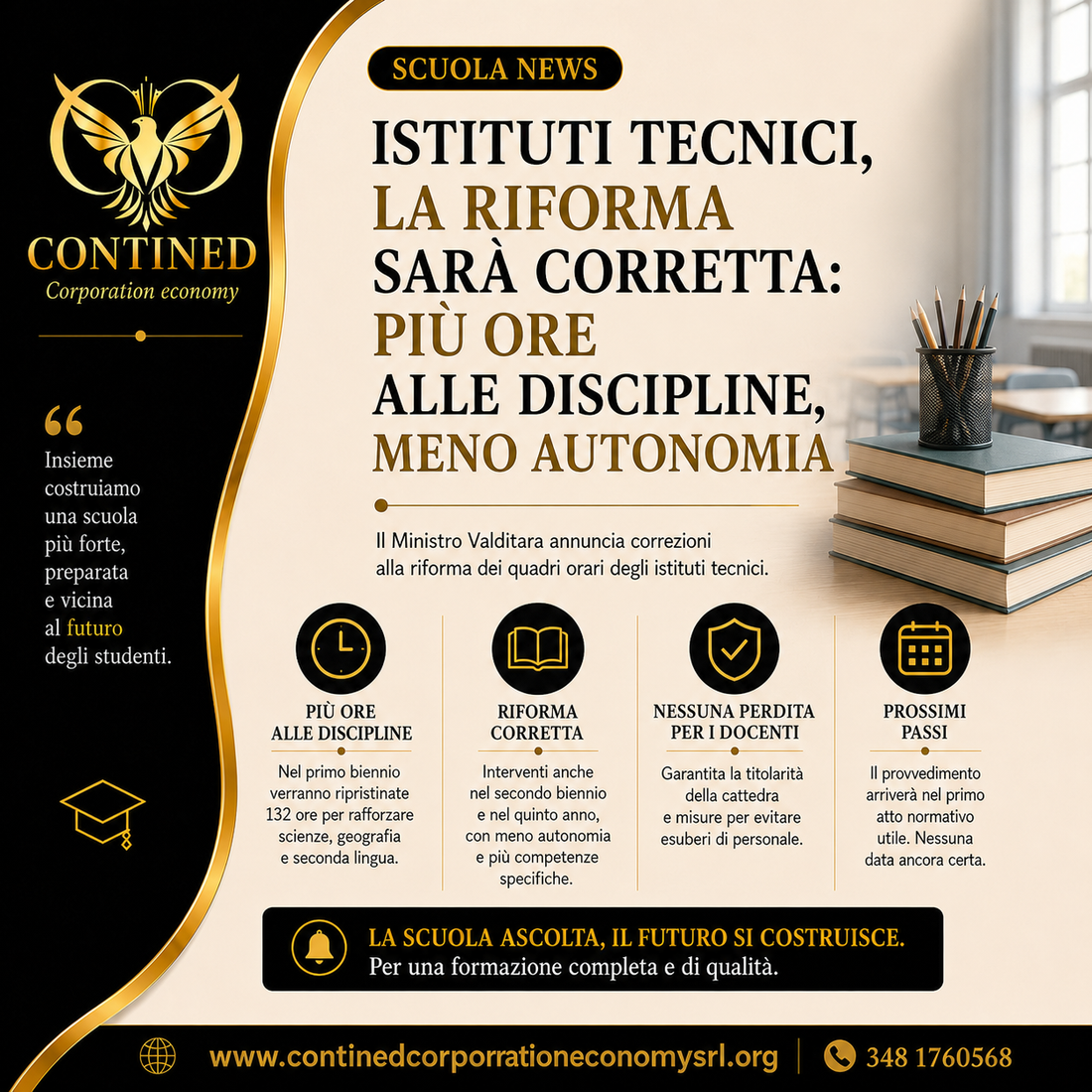 Riforma Istituti Tecnici 2026: il MIM corregge i quadri orari, più ore alle discipline