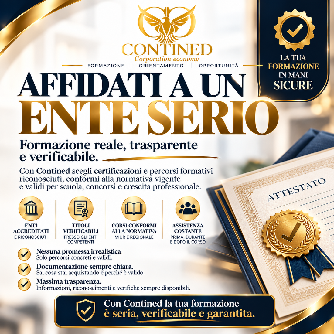Affidati ad un ente serio - Contined Corporation Economy, formazione trasparente, verificabile e professionale