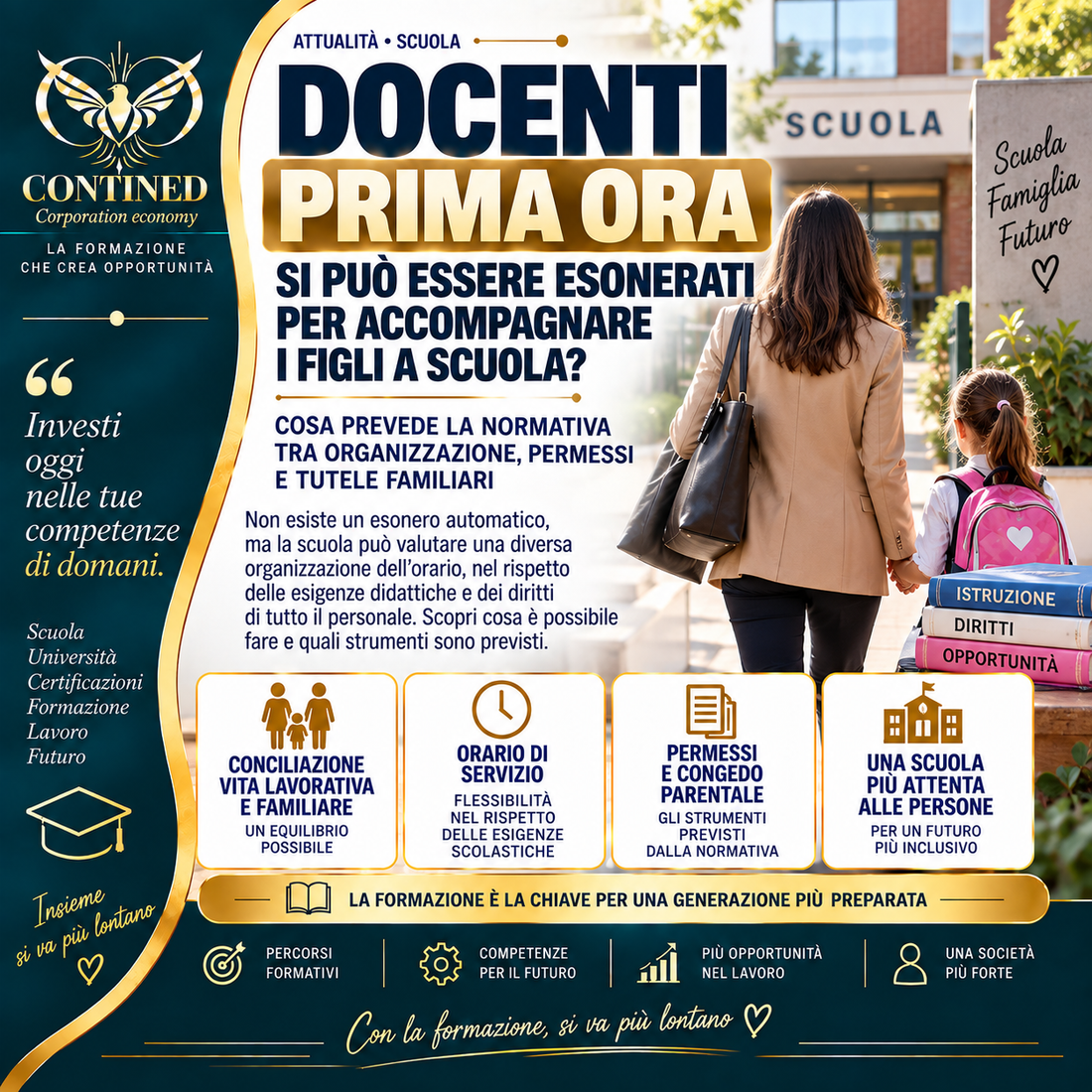 Orario docenti e accompagnamento figli a scuola – prima ora, permessi, congedo parentale e formazione Contined Corporation Economy
