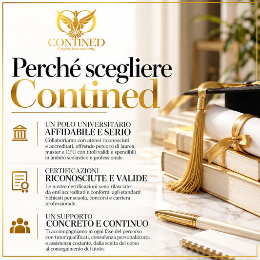 Perché scegliere Contined Corporation Economy: orientamento universitario, certificazioni professionali, percorsi formativi qualificati e assistenza personalizzata agli studenti.