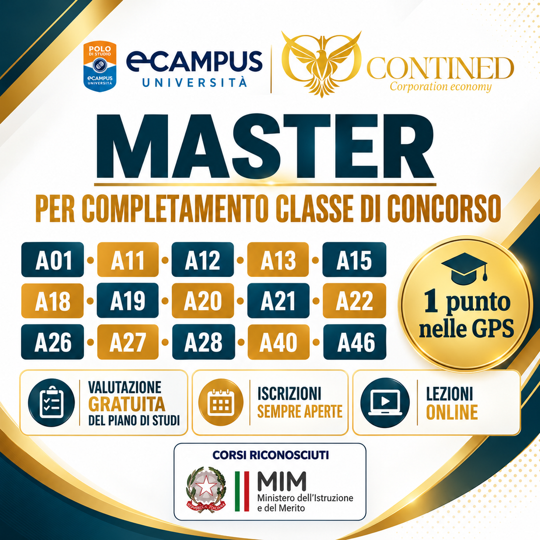 Master eCampus per completamento Classi di Concorso da 60 CFU con 1 punto nelle GPS – Contined Corporation Economy