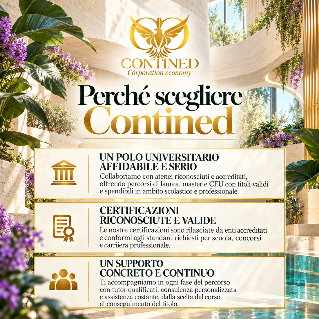 Perché scegliere Contined: formazione universitaria, certificazioni e assistenza personalizzata