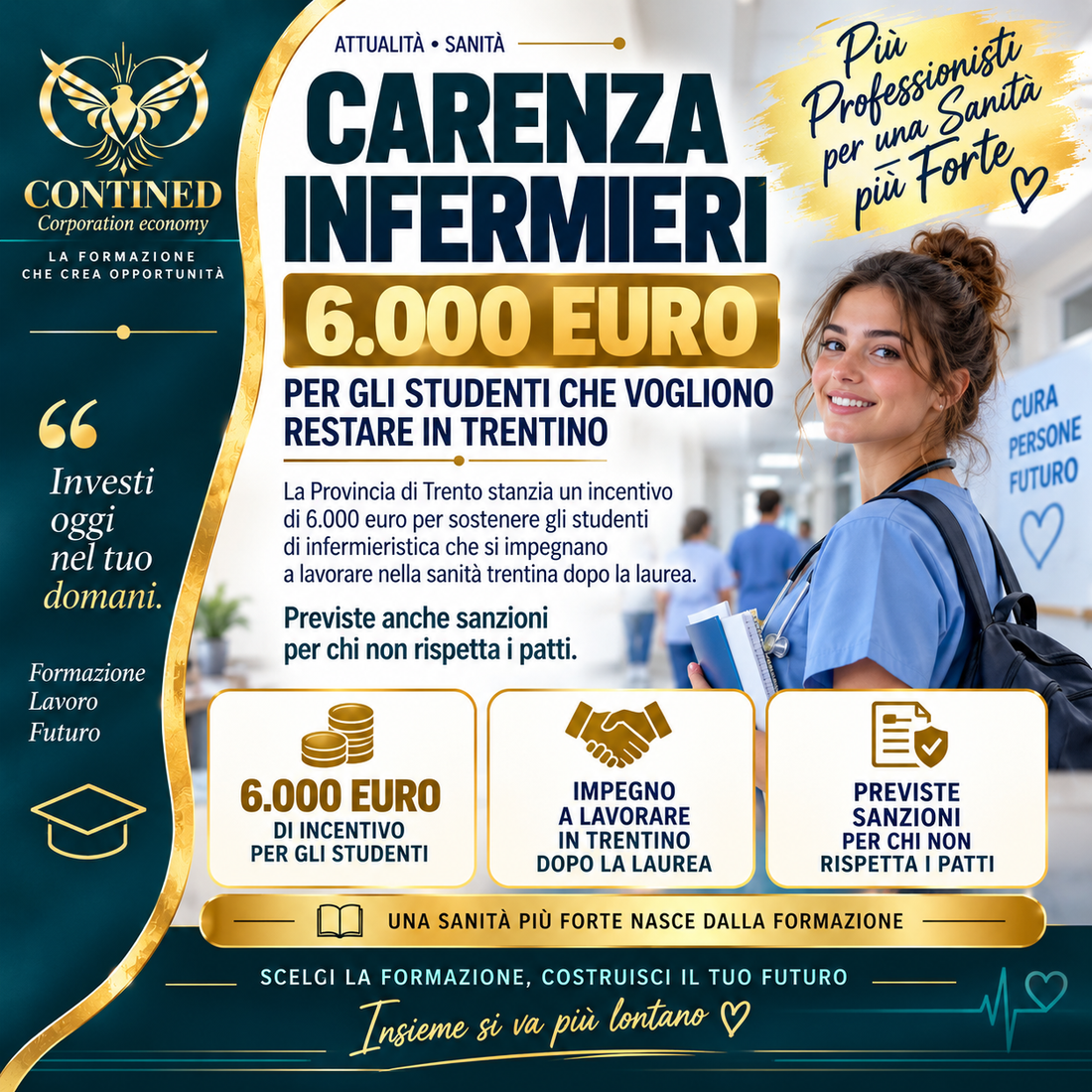 Carenza infermieri in Trentino, incentivo di 6.000 euro agli studenti: lauree e formazione CONTINED