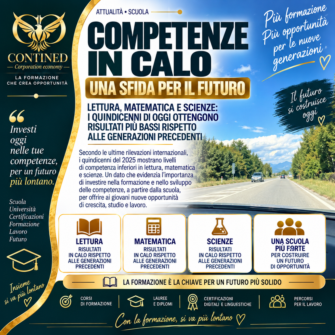 CONTINED formazione, lauree, diploma e certificazioni – competenze di lettura matematica e scienze tra i giovani