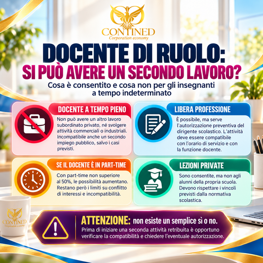 Docente di ruolo e secondo lavoro: cosa è consentito, incompatibilità e autorizzazioni
