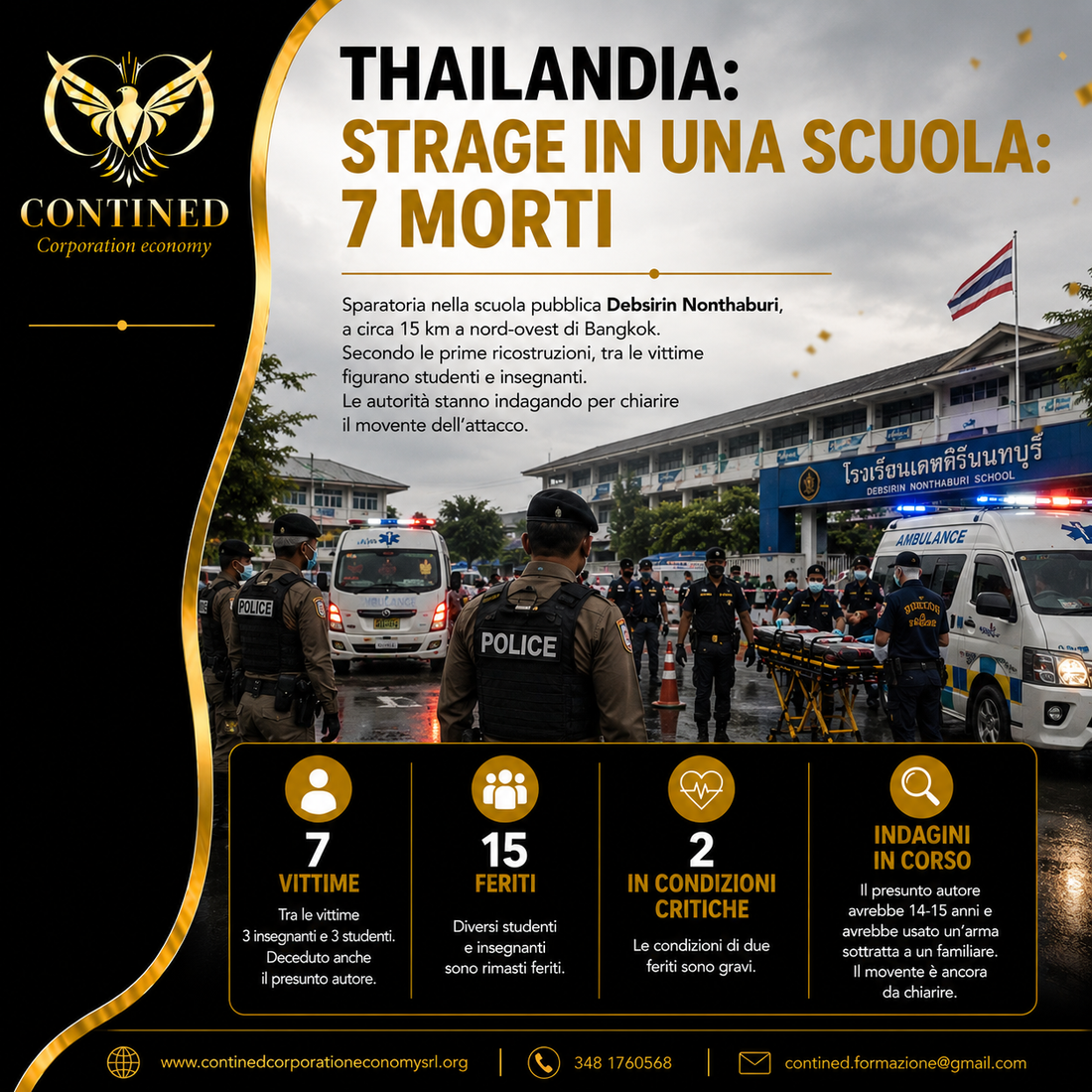 Thailandia, sparatoria in una scuola: 7 morti e 15 feriti a Nonthaburi