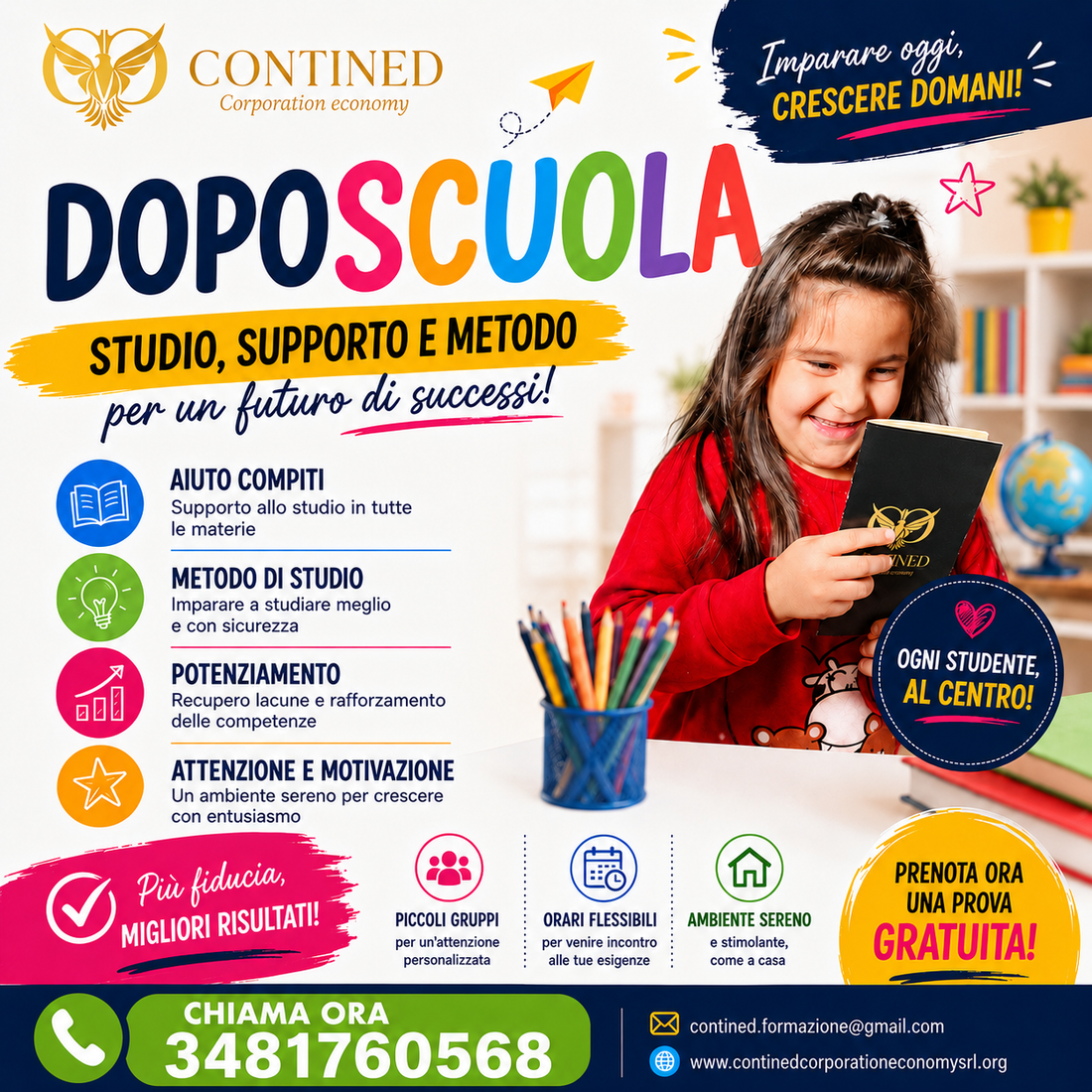 Doposcuola Contined a Telese Terme – aiuto compiti, metodo di studio e supporto scolastico presso Polo Universitario e Centro di Formazione Contined