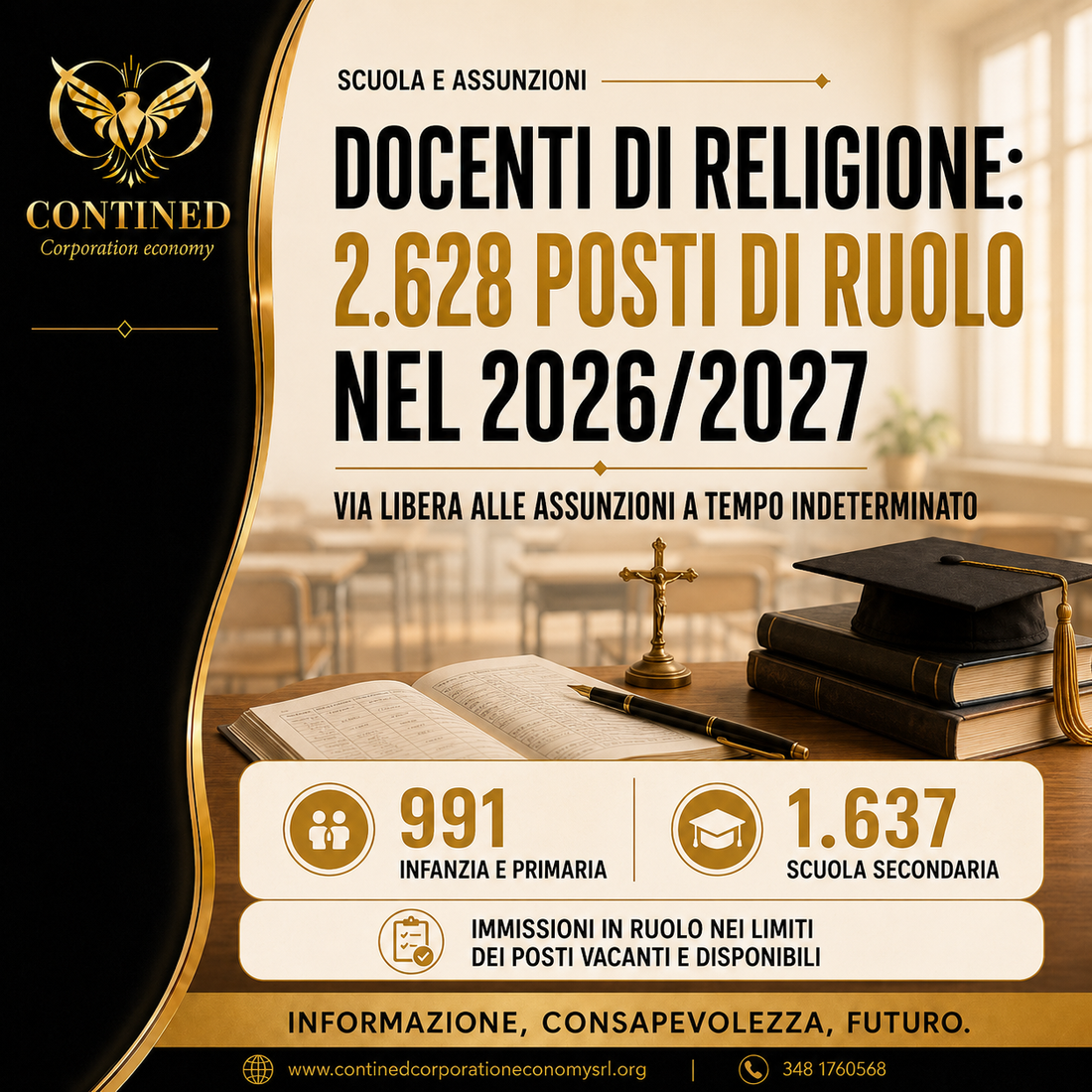 Docenti di religione: 2.628 assunzioni nel 2026/2027