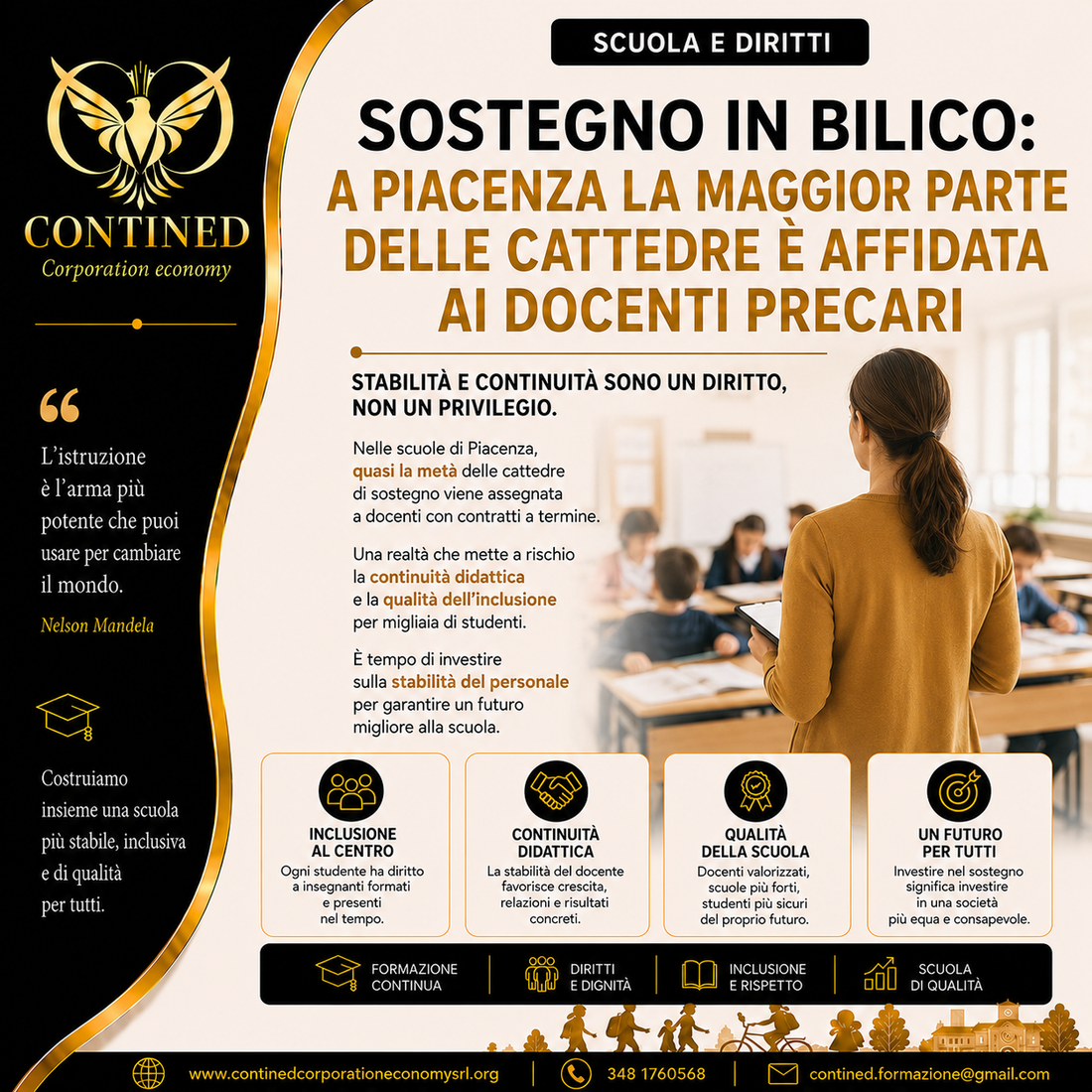 Cattedre di sostegno a Piacenza: oltre la metà degli incarichi ai docenti precari