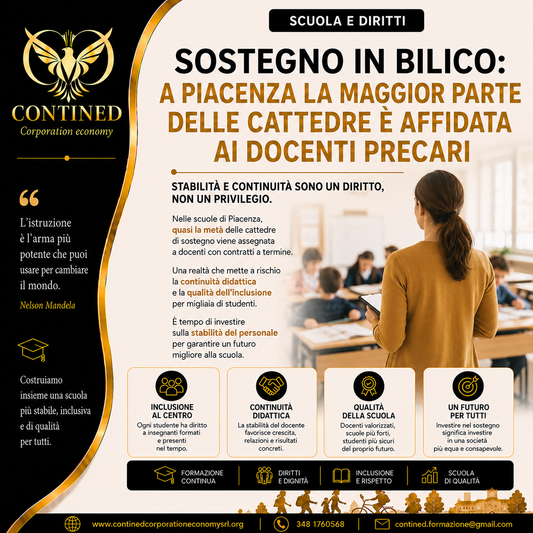 Cattedre di sostegno a Piacenza: oltre la metà degli incarichi ai docenti precari