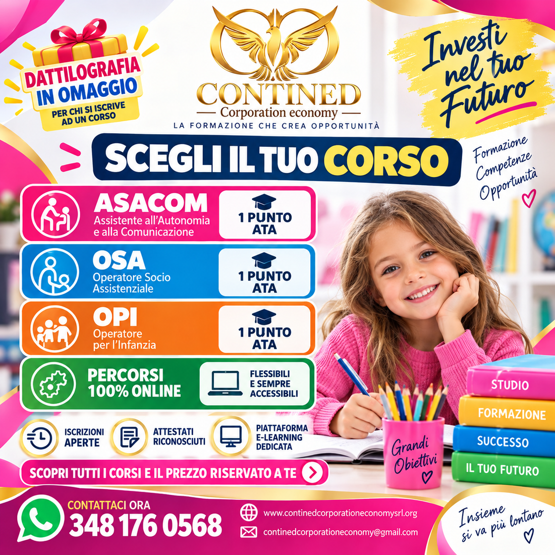 Corsi OSA, OPI e ASACOM online CONTINED con 1 punto ATA e corso di dattilografia in omaggio