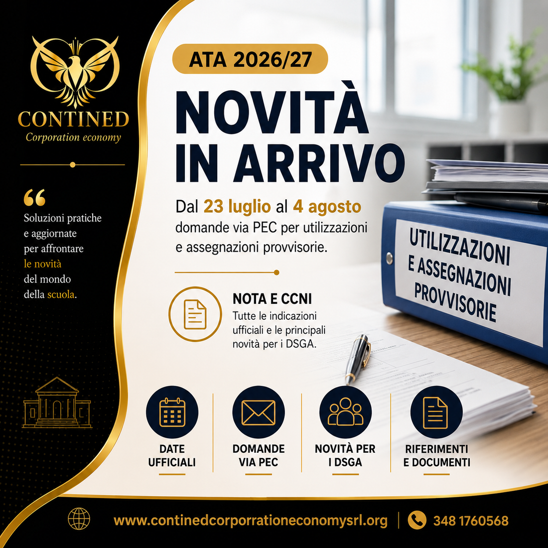 Utilizzazioni e assegnazioni provvisorie ATA 2026/27: domande dal 23 luglio al 4 agosto, tutte le novità