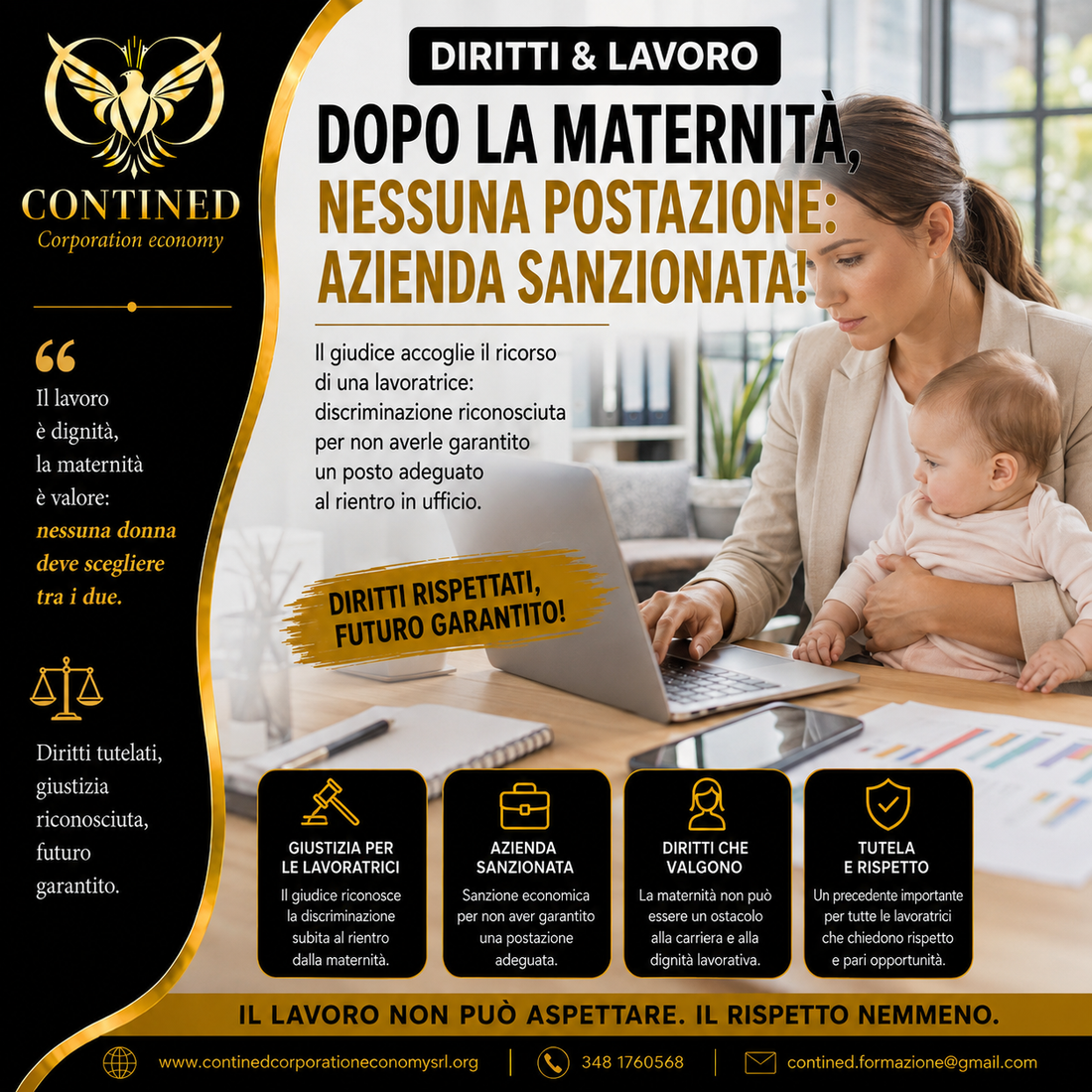Rientra dalla maternità e trova la postazione smantellata: il giudice annulla la sanzione