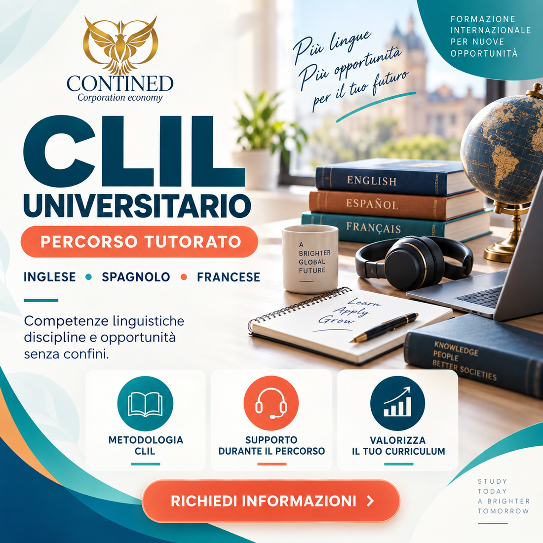 CLIL Universitario Contined con percorso tutorato in inglese, spagnolo e francese per formazione e valorizzazione del curriculum